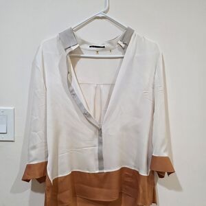 Elie Tahari Silk Women's Cream and Tan Blouse